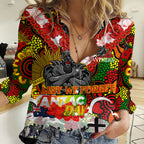 Personalised Panthers ANZAC Day Women Casual Shirt Aboriginal Rising Sun