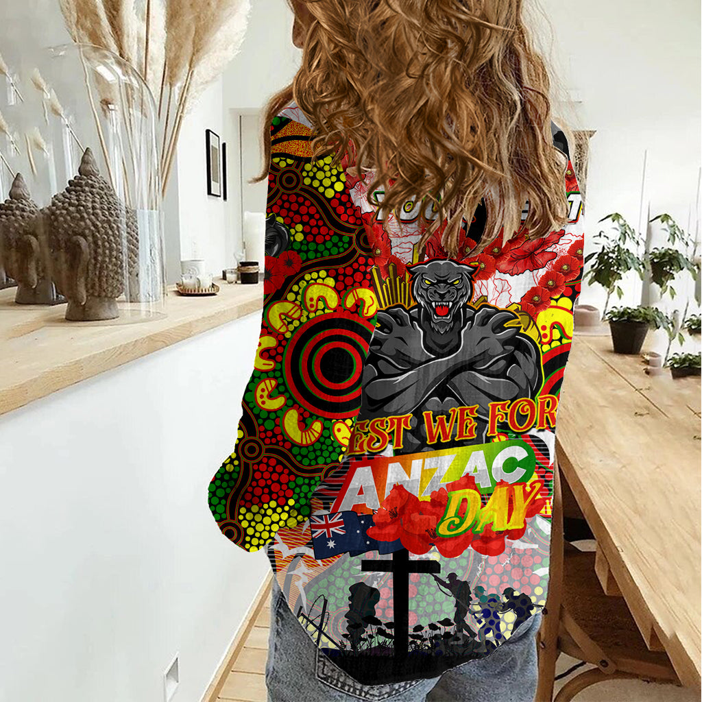 Personalised Panthers ANZAC Day Women Casual Shirt Aboriginal Rising Sun