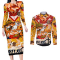 Personalised Tigers ANZAC Day Couples Matching Long Sleeve Bodycon Dress and Long Sleeve Button Shirt Aboriginal Rising Sun