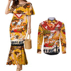 Personalised Tigers ANZAC Day Couples Matching Mermaid Dress and Long Sleeve Button Shirt Aboriginal Rising Sun