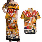 Personalised Tigers ANZAC Day Couples Matching Off Shoulder Maxi Dress and Hawaiian Shirt Aboriginal Rising Sun