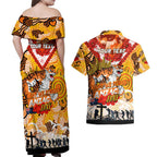 Personalised Tigers ANZAC Day Couples Matching Off Shoulder Maxi Dress and Hawaiian Shirt Aboriginal Rising Sun