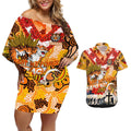 Personalised Tigers ANZAC Day Couples Matching Off Shoulder Short Dress and Hawaiian Shirt Aboriginal Rising Sun