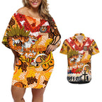 Personalised Tigers ANZAC Day Couples Matching Off Shoulder Short Dress and Hawaiian Shirt Aboriginal Rising Sun