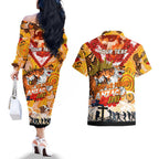 Personalised Tigers ANZAC Day Couples Matching Off The Shoulder Long Sleeve Dress and Hawaiian Shirt Aboriginal Rising Sun