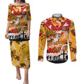 Personalised Tigers ANZAC Day Couples Matching Puletasi and Long Sleeve Button Shirt Aboriginal Rising Sun