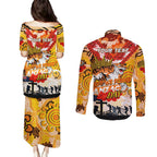 Personalised Tigers ANZAC Day Couples Matching Puletasi and Long Sleeve Button Shirt Aboriginal Rising Sun