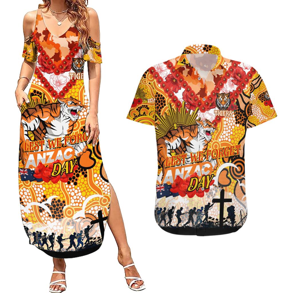 Personalised Tigers ANZAC Day Couples Matching Summer Maxi Dress and Hawaiian Shirt Aboriginal Rising Sun