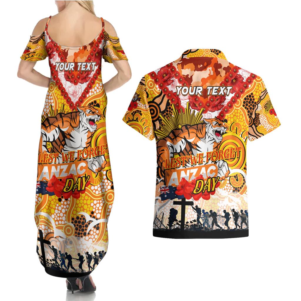 Personalised Tigers ANZAC Day Couples Matching Summer Maxi Dress and Hawaiian Shirt Aboriginal Rising Sun