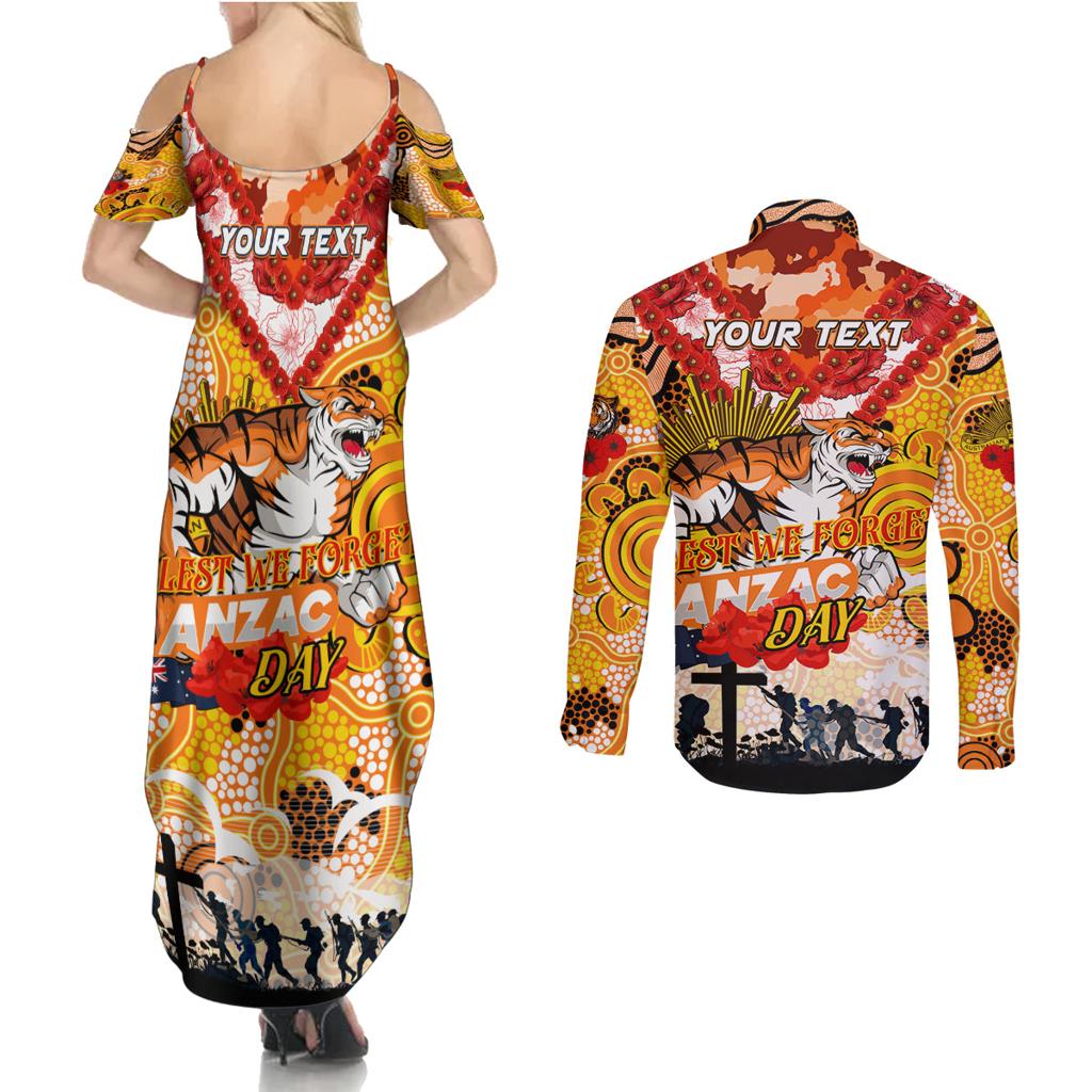 Personalised Tigers ANZAC Day Couples Matching Summer Maxi Dress and Long Sleeve Button Shirt Aboriginal Rising Sun