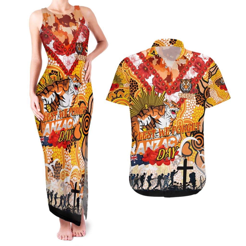Personalised Tigers ANZAC Day Couples Matching Tank Maxi Dress and Hawaiian Shirt Aboriginal Rising Sun