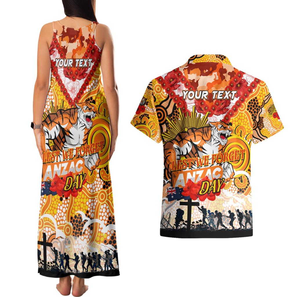 Personalised Tigers ANZAC Day Couples Matching Tank Maxi Dress and Hawaiian Shirt Aboriginal Rising Sun