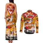 Personalised Tigers ANZAC Day Couples Matching Tank Maxi Dress and Long Sleeve Button Shirt Aboriginal Rising Sun