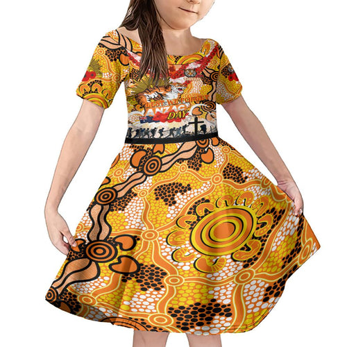Personalised Tigers ANZAC Day Family Matching Long Sleeve Bodycon Dress and Hawaiian Shirt Aboriginal Rising Sun