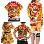 Personalised Tigers ANZAC Day Family Matching Long Sleeve Bodycon Dress and Hawaiian Shirt Aboriginal Rising Sun
