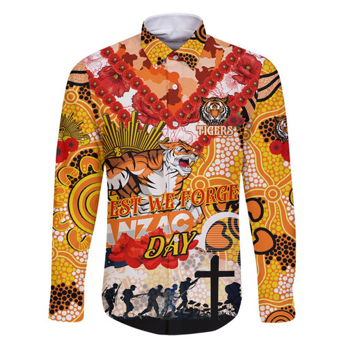 Personalised Tigers ANZAC Day Family Matching Long Sleeve Bodycon Dress and Hawaiian Shirt Aboriginal Rising Sun
