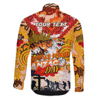 Personalised Tigers ANZAC Day Family Matching Long Sleeve Bodycon Dress and Hawaiian Shirt Aboriginal Rising Sun