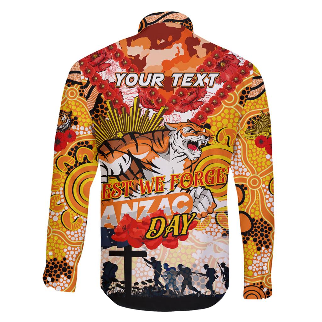 Personalised Tigers ANZAC Day Family Matching Long Sleeve Bodycon Dress and Hawaiian Shirt Aboriginal Rising Sun