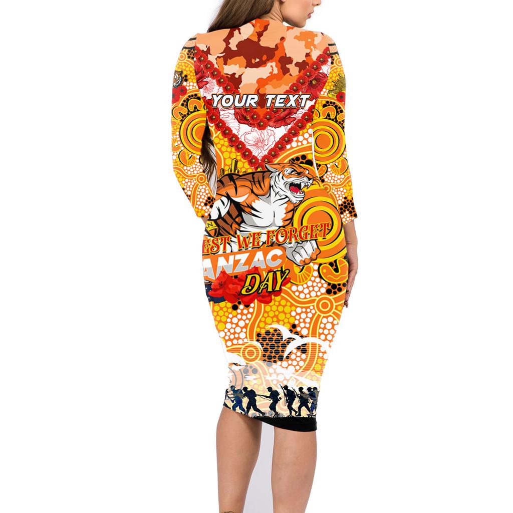 Personalised Tigers ANZAC Day Family Matching Long Sleeve Bodycon Dress and Hawaiian Shirt Aboriginal Rising Sun