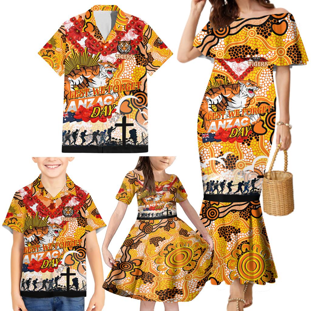 Personalised Tigers ANZAC Day Family Matching Mermaid Dress and Hawaiian Shirt Aboriginal Rising Sun