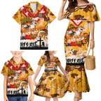 Personalised Tigers ANZAC Day Family Matching Mermaid Dress and Hawaiian Shirt Aboriginal Rising Sun