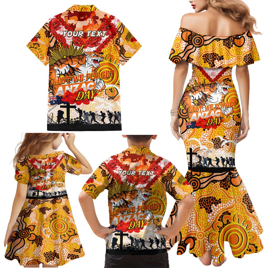 Personalised Tigers ANZAC Day Family Matching Mermaid Dress and Hawaiian Shirt Aboriginal Rising Sun