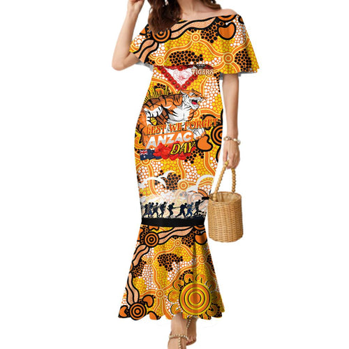 Personalised Tigers ANZAC Day Family Matching Mermaid Dress and Hawaiian Shirt Aboriginal Rising Sun