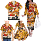 Personalised Tigers ANZAC Day Family Matching Off The Shoulder Long Sleeve Dress and Hawaiian Shirt Aboriginal Rising Sun