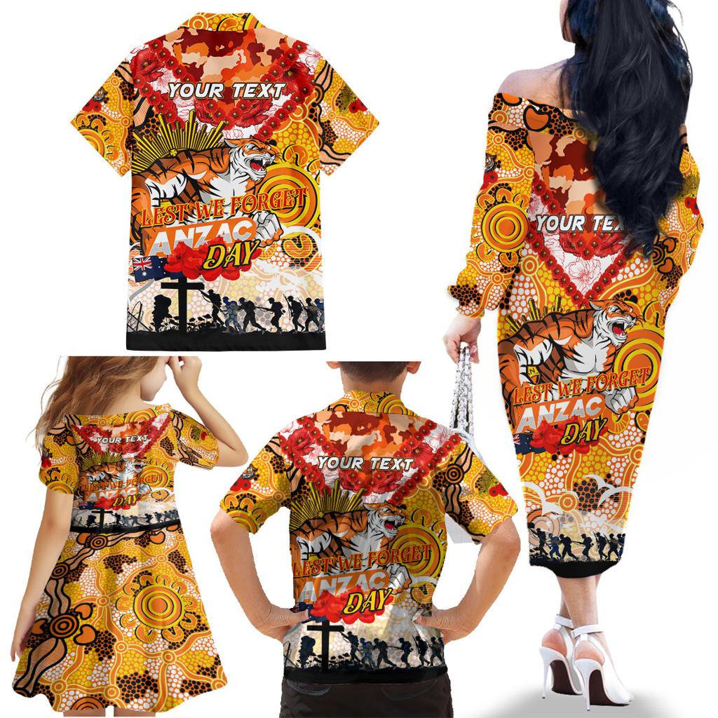 Personalised Tigers ANZAC Day Family Matching Off The Shoulder Long Sleeve Dress and Hawaiian Shirt Aboriginal Rising Sun