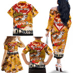 Personalised Tigers ANZAC Day Family Matching Off The Shoulder Long Sleeve Dress and Hawaiian Shirt Aboriginal Rising Sun