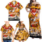 Personalised Tigers ANZAC Day Family Matching Off Shoulder Maxi Dress and Hawaiian Shirt Aboriginal Rising Sun