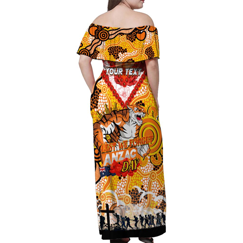 Personalised Tigers ANZAC Day Family Matching Off Shoulder Maxi Dress and Hawaiian Shirt Aboriginal Rising Sun