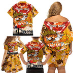Personalised Tigers ANZAC Day Family Matching Off Shoulder Short Dress and Hawaiian Shirt Aboriginal Rising Sun