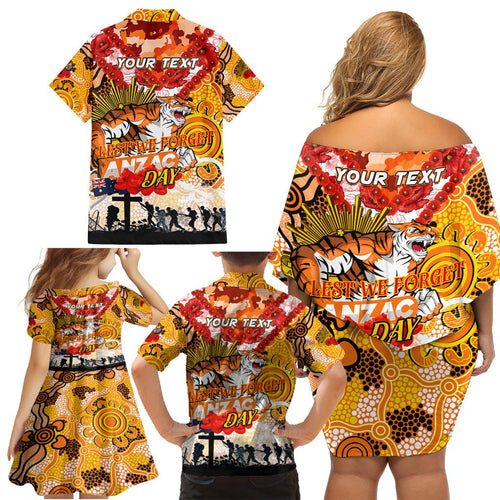 Personalised Tigers ANZAC Day Family Matching Off Shoulder Short Dress and Hawaiian Shirt Aboriginal Rising Sun
