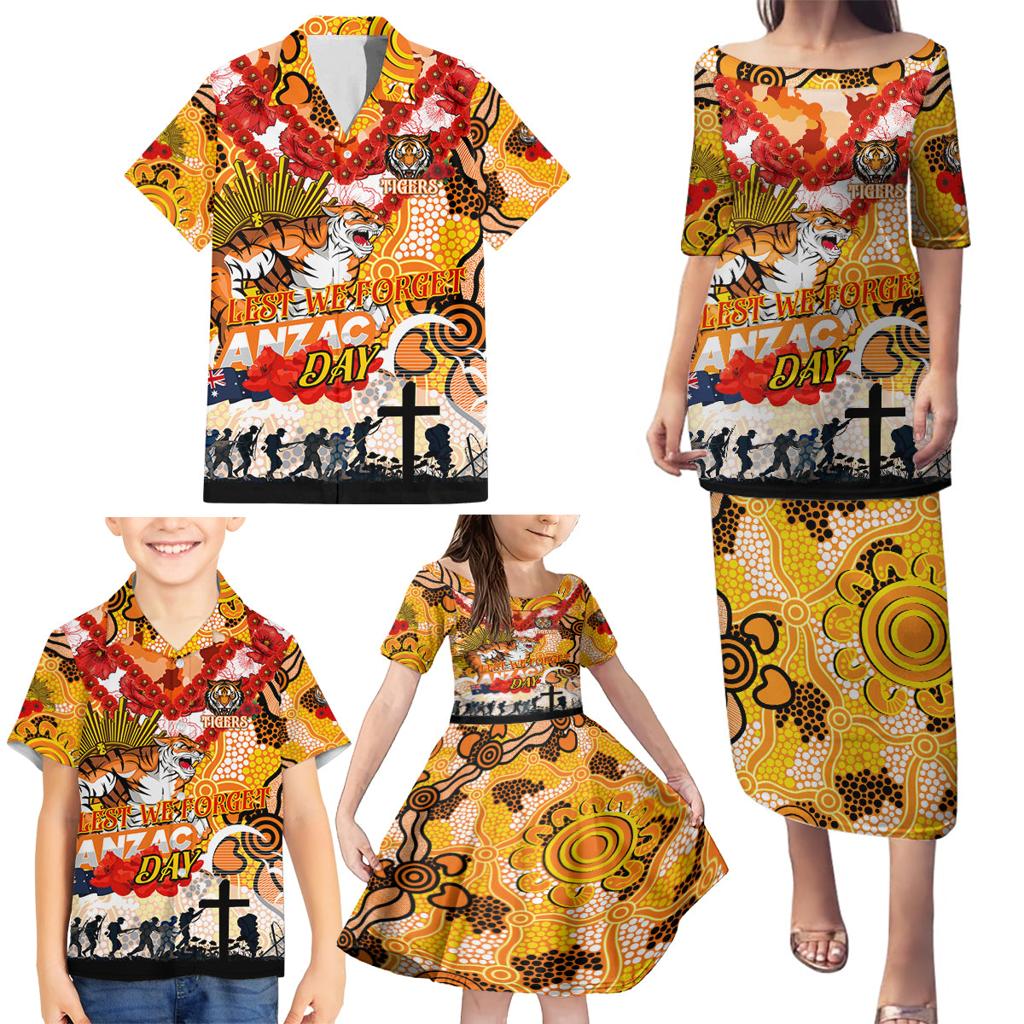 Personalised Tigers ANZAC Day Family Matching Puletasi and Hawaiian Shirt Aboriginal Rising Sun