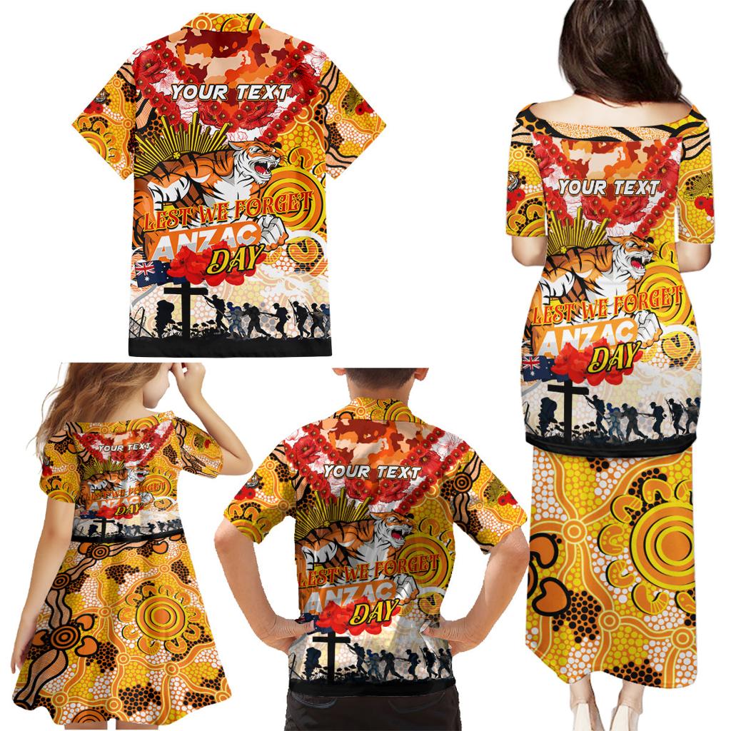 Personalised Tigers ANZAC Day Family Matching Puletasi and Hawaiian Shirt Aboriginal Rising Sun