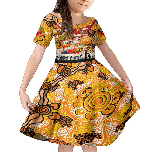 Personalised Tigers ANZAC Day Family Matching Short Sleeve Bodycon Dress and Hawaiian Shirt Aboriginal Rising Sun