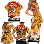 Personalised Tigers ANZAC Day Family Matching Short Sleeve Bodycon Dress and Hawaiian Shirt Aboriginal Rising Sun