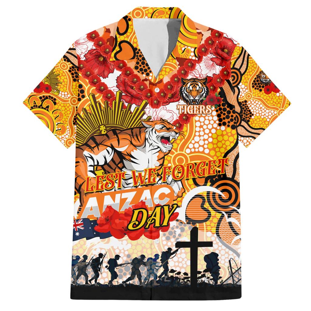 Personalised Tigers ANZAC Day Family Matching Short Sleeve Bodycon Dress and Hawaiian Shirt Aboriginal Rising Sun