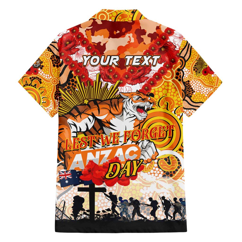 Personalised Tigers ANZAC Day Family Matching Short Sleeve Bodycon Dress and Hawaiian Shirt Aboriginal Rising Sun