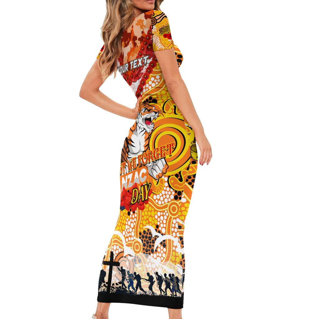 Personalised Tigers ANZAC Day Family Matching Short Sleeve Bodycon Dress and Hawaiian Shirt Aboriginal Rising Sun