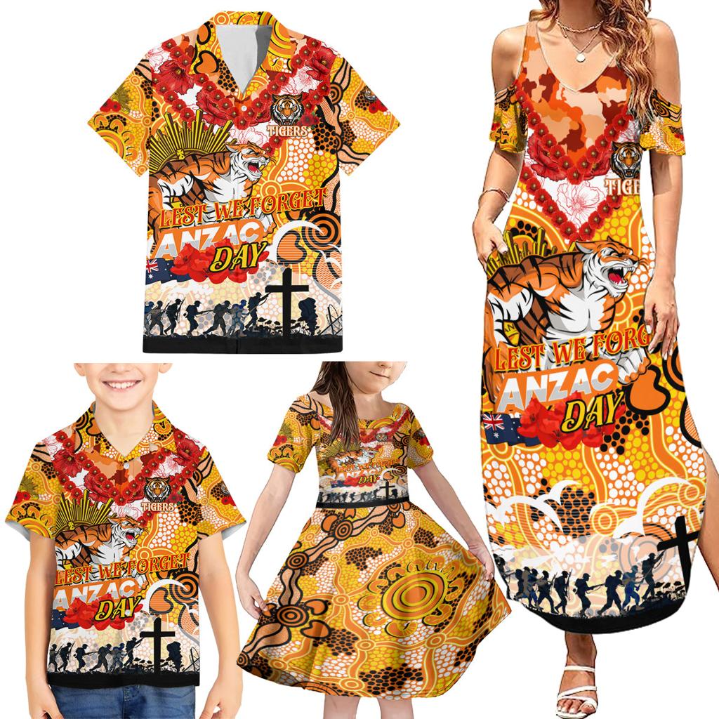 Personalised Tigers ANZAC Day Family Matching Summer Maxi Dress and Hawaiian Shirt Aboriginal Rising Sun