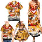 Personalised Tigers ANZAC Day Family Matching Summer Maxi Dress and Hawaiian Shirt Aboriginal Rising Sun