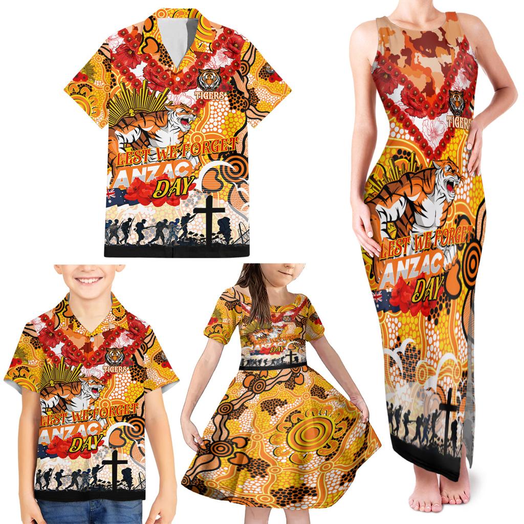 Personalised Tigers ANZAC Day Family Matching Tank Maxi Dress and Hawaiian Shirt Aboriginal Rising Sun