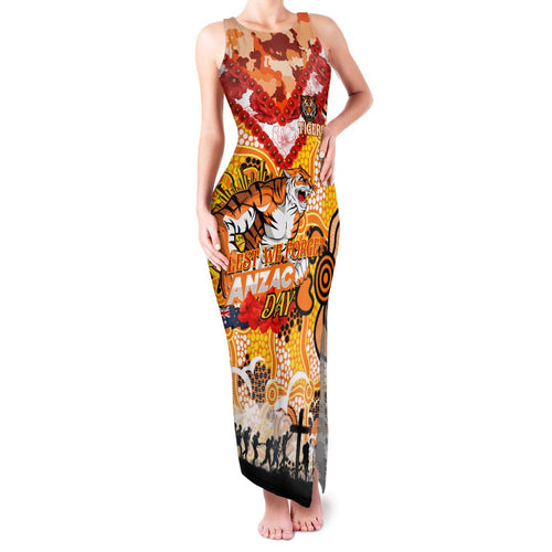 Personalised Tigers ANZAC Day Family Matching Tank Maxi Dress and Hawaiian Shirt Aboriginal Rising Sun