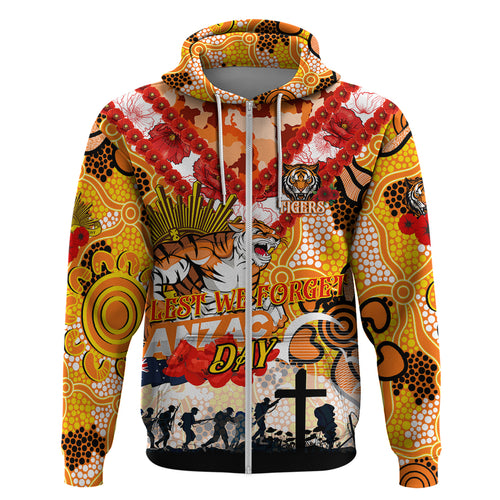 Personalised Tigers ANZAC Day Hoodie Aboriginal Rising Sun