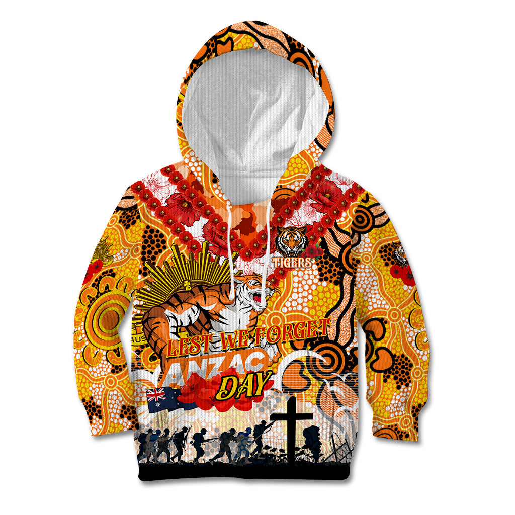 Personalised Tigers ANZAC Day Kid Hoodie Aboriginal Rising Sun