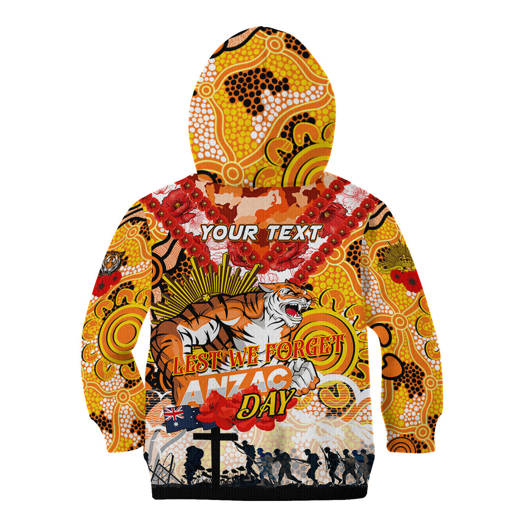 Personalised Tigers ANZAC Day Kid Hoodie Aboriginal Rising Sun