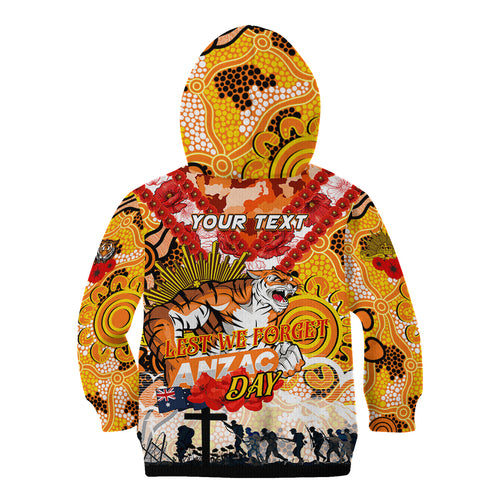 Personalised Tigers ANZAC Day Kid Hoodie Aboriginal Rising Sun