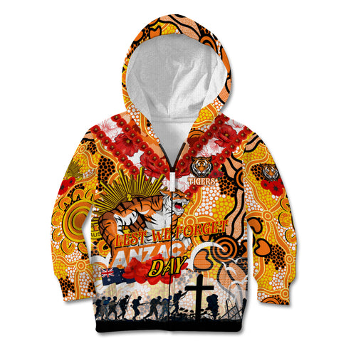 Personalised Tigers ANZAC Day Kid Hoodie Aboriginal Rising Sun